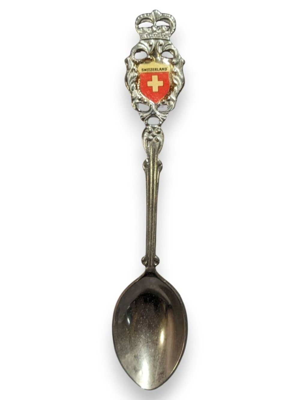 Vintage Travel Metal Silver Tone Switzerland Crest Souvenir Spoon 4 3/4 Inch